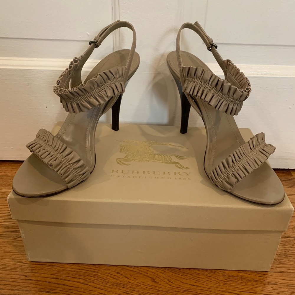 Burberry Taupe Ruffle Slingback Heels